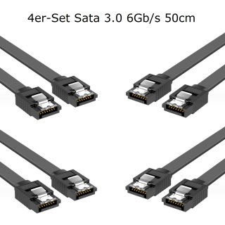 4x SATA Kabel Schwarz 50cm SATA III 3 6 Gbit/s 0,5m SSD Festplatte HDD