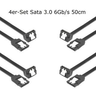4x SATA Kabel Schwarz 50cm SATA III 3 6 Gbit/s 0,5m SSD Festplatte HDD winkel gewinkelt