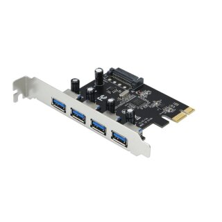 4-Port USB 3.0 Erweiterungskarte 5Gbit/s PCI-E X1 Adapterkarte PCIe